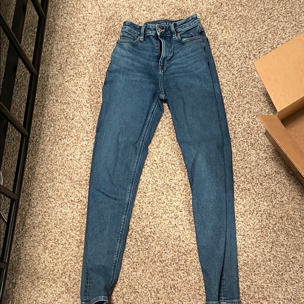 American Eagle Blue Skinny Jeans High-Waisted Stretch
